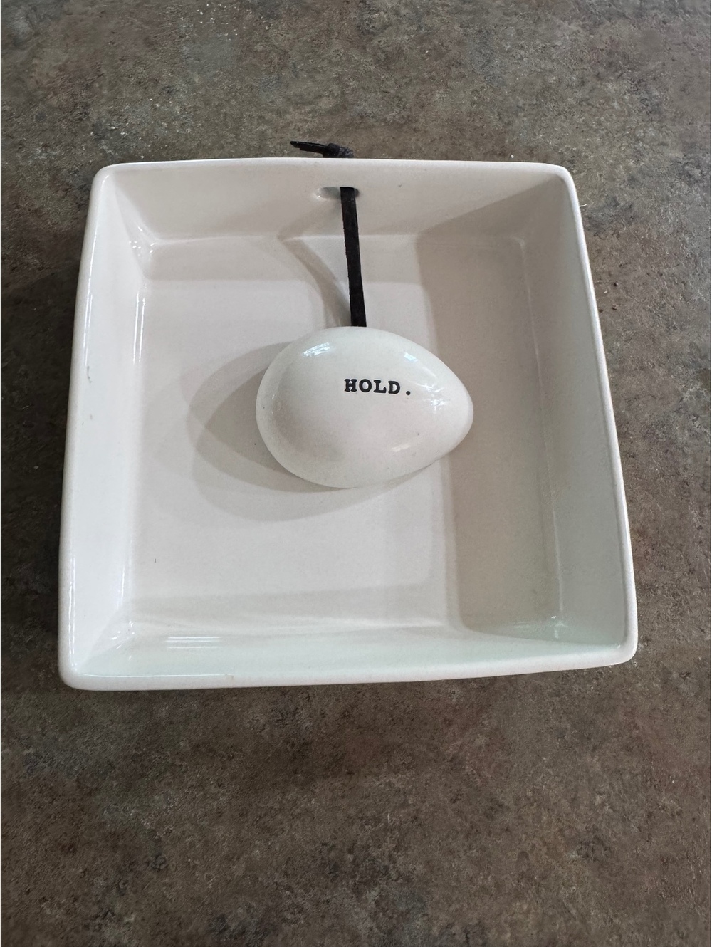 Rae Dunn Artisan Collection White Stoneware Flat Napkin Holder with "HOLD"